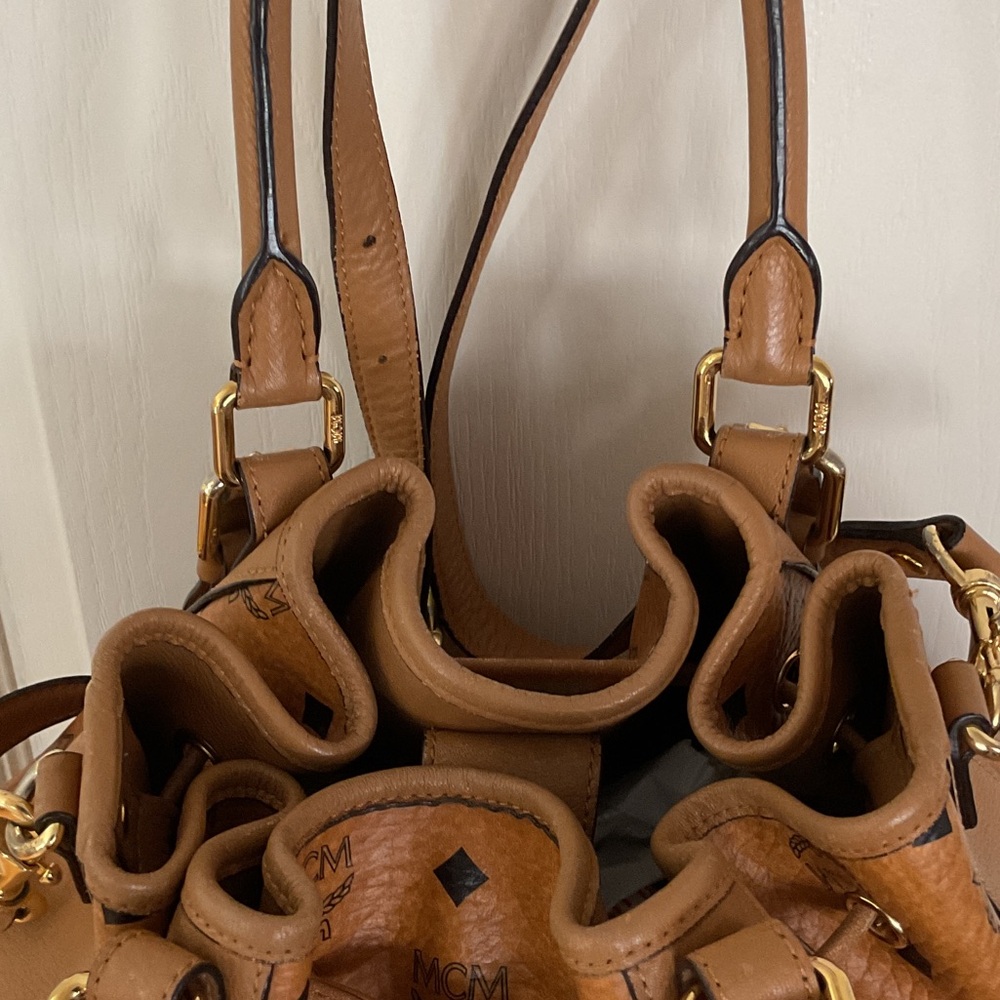MCM Cognac Visetos Drawstring Shoulder Bag with Gold Hardware - Picture 6 of 6